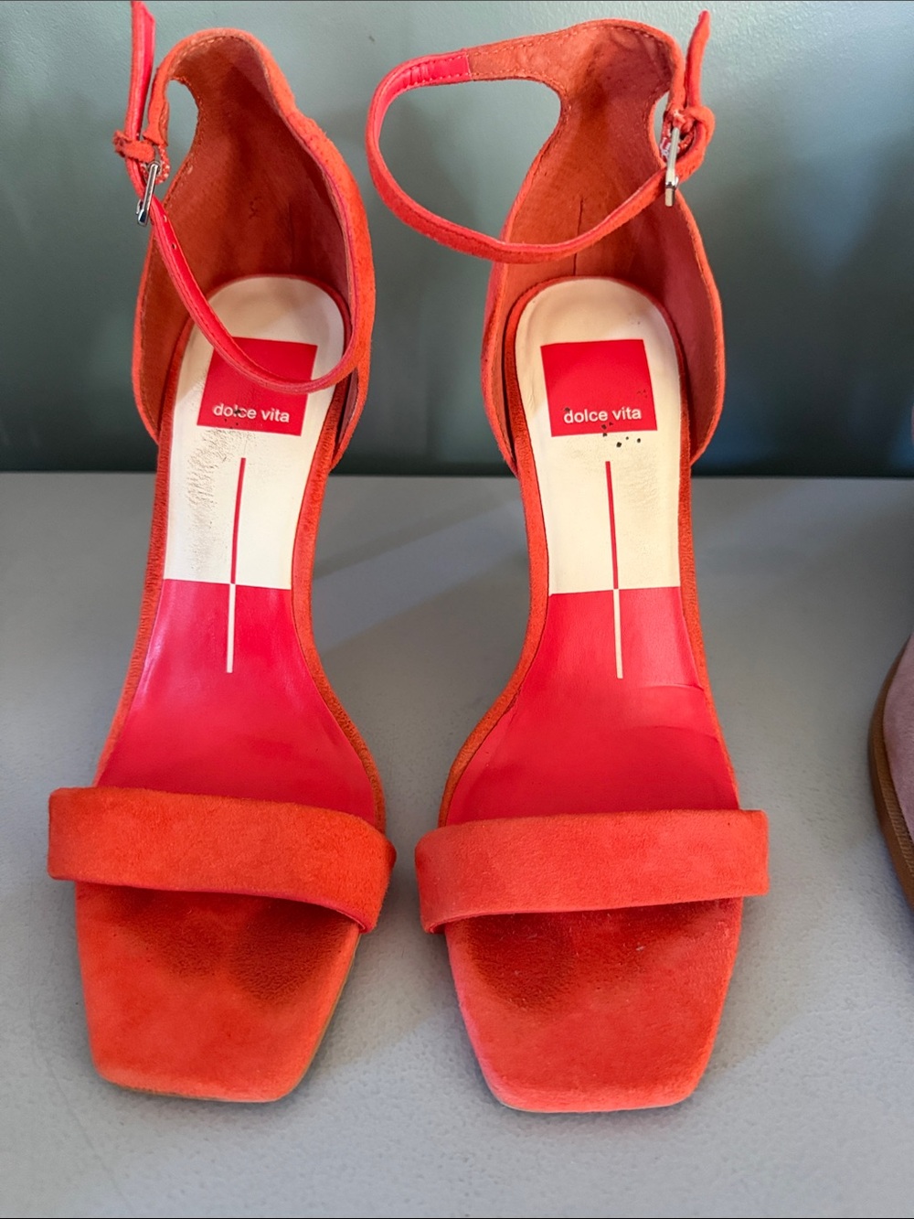 Dolce Vita Orange-Red Suede Ankle-Strap Heels Size 7